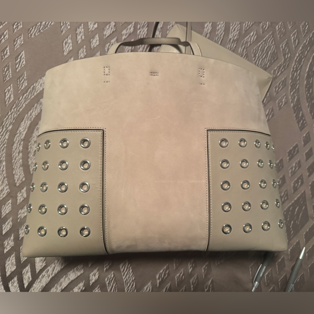 Authentic Tory Burch French Gray Suede and Leather Block T Tote Bag - Picture 6 of 10